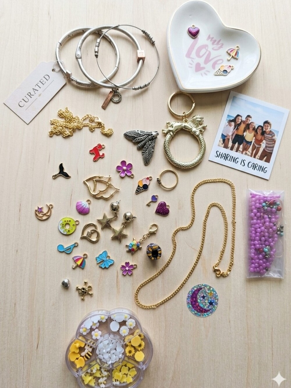 HUGE Jewelry Lot: 50+ Charms, 14K Gold-Plated Ring/Earrings, Ashley Bridget&More